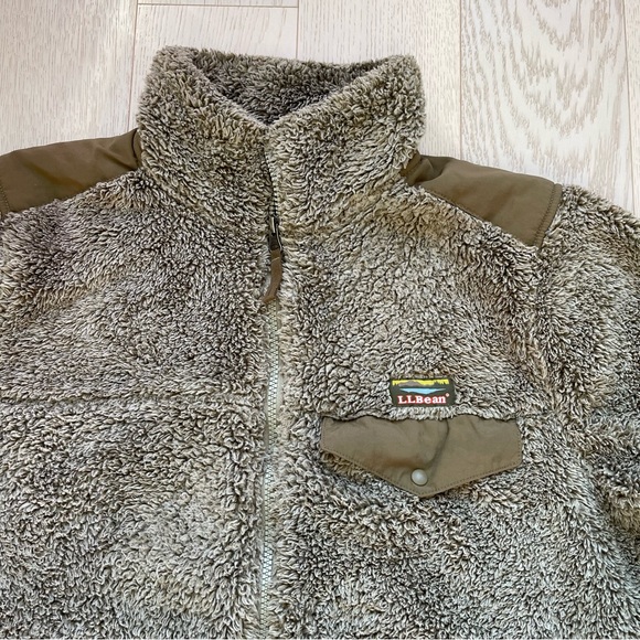 LL Bean Hi Pile Ultra Plush Fleece Zip Up Elbow Patch Jacket Cabincore Outdoors - Picture 4 of 12